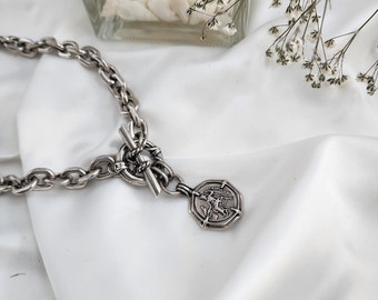 Zilveren dikke ketting, lariat-munthanger, 925 verzilverd