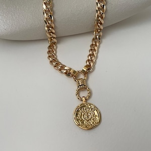 Gold Chunky Coin Necklace, Gold Statement Necklace, Ancient Coin Necklace, Chunky Gold Pendant Necklace, Chunky Necklace Women
