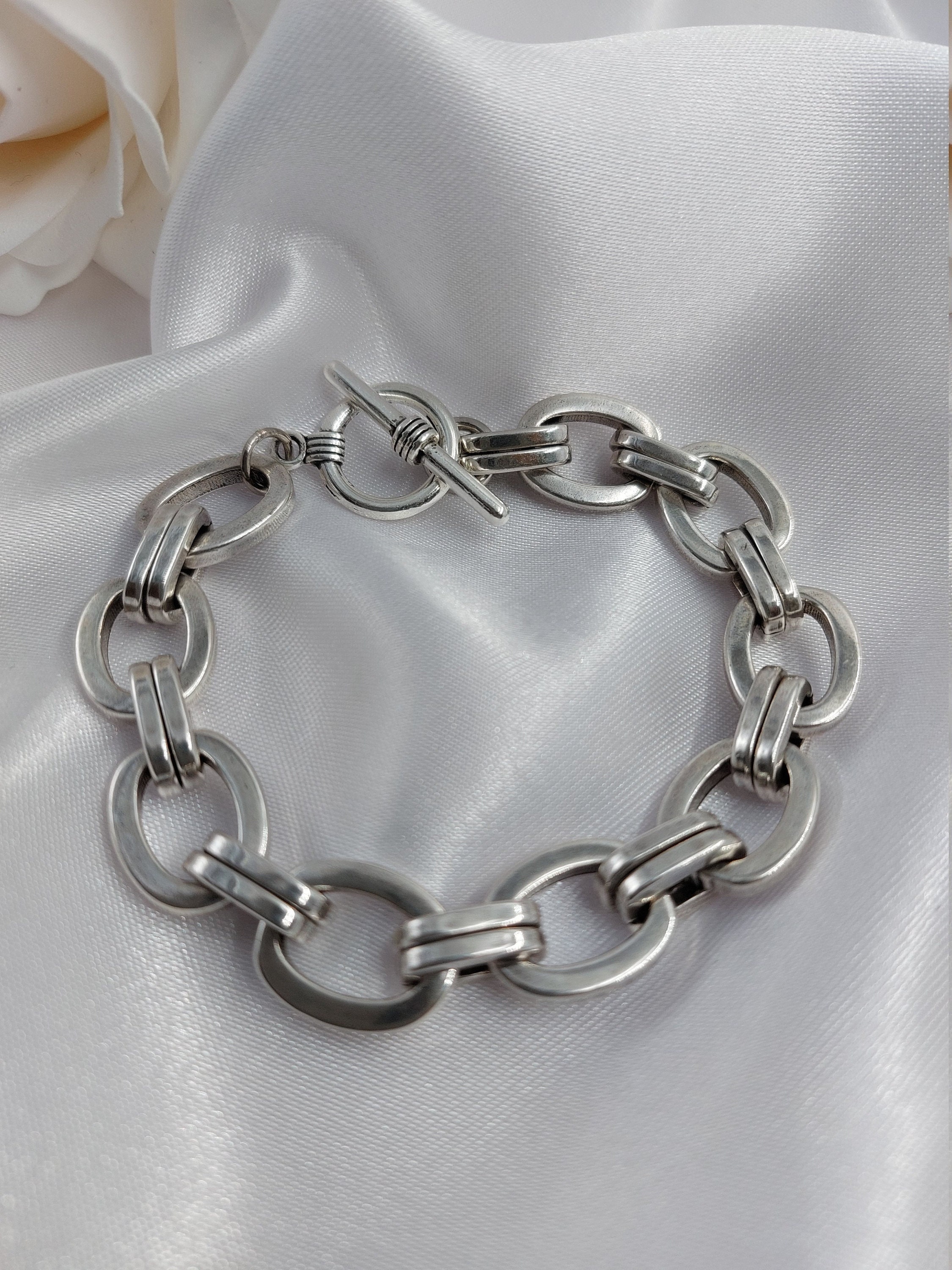 Silver Chunky Bracelet, Silver Chain Bracelet, Thick Chain