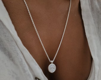 Collana con moneta in argento sterling, collana con moneta in argento a catena a corda, collana con moneta in argento, collana con medaglione in argento, collana con catena a corda in argento