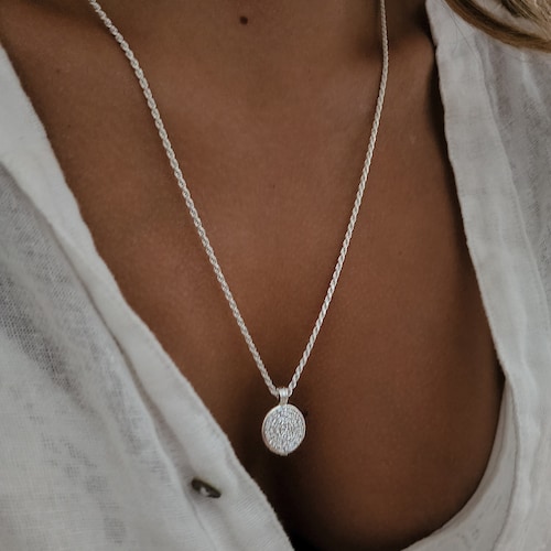 Sterling Silver Coin Necklace Rope Chain Coin Silver Etsy