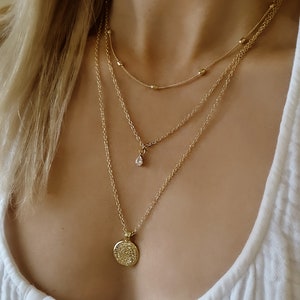 Gold Layered Necklace Set, Gold Coin Necklace, Set of 3 Layers Necklace, Layered Coin Necklace Gold, Dainty Gold necklace Set