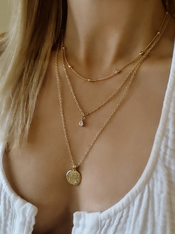 Gold Necklace Set, Gold Layered Necklaces, Multi Strand Necklaces, Necklace Set, Dainty Gold Choker Necklace, Layering Necklace Choker Set