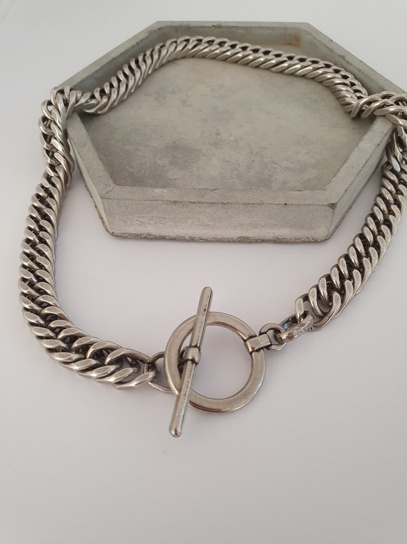 Chunky Silver Curb Chain T-Bar Choker Silver Toggle Choker Necklace Chunky Silver Chain Choker Statement Necklace Cuban Link Necklace