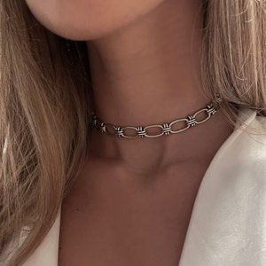 Silver Chunky Choker, Chunky Necklace Silver, Statement Necklace, Oval Link Chain Choker Necklace, Silver Statement Choker, Goft for her.