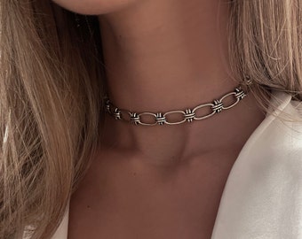 Silver Chunky Choker, Chunky Necklace Silver, Statement Necklace, Oval Link Chain Choker Necklace, Silver Statement Choker, Goft for her.