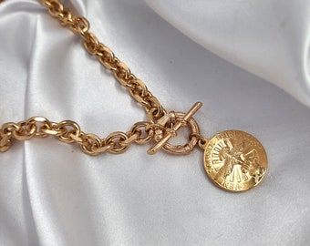Gold Chunky Coin Necklace, Gold Statement Necklace, Ancient Coin Necklace,  Chunky Silver Necklace, Chunky Necklace Women, Medallion Necklace