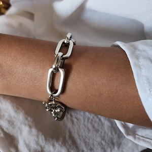 Bracciale Chunky in argento, Bracciale a catena in argento, Bracciale dichiarazione in argento, Bracciale a maglie in argento, Bracciale a maglie ovali spesse