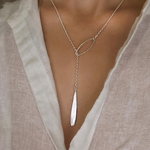 Sterling Silver Lariat Drop Necklace, Dainty Silver Y Necklace, Lariat Silver Teardrop Necklace, Silver  Chain Lariat Necklace.