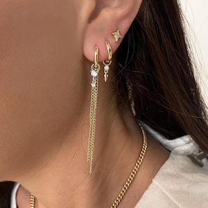 Gouden hoepel oorbellen stapelen, oorbellen stapelen, hoepel oorbellen set voor vrouwen, bungel hoepel oorbellen stapel, spike hoepel oorbellen, hoepel ketting