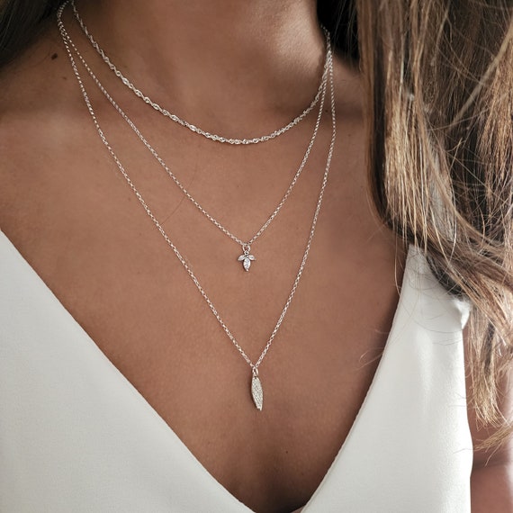 Layered Necklace Cubic Zirconia Pendants Three Tone Gold on Sterling Silver Layered Necklace Cubic Zirconia Pendants Three Tone Gold on Sterling Silver