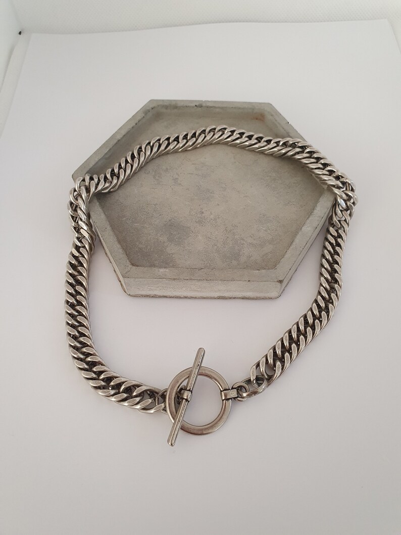 Chunky Silver Curb Chain T-Bar Choker Silver Toggle Choker Necklace Chunky Silver Chain Choker Statement Necklace Cuban Link Necklace