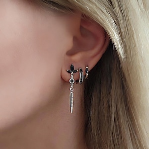 Sterling Silver Hoop earrings Stacking, Stacking Earrings, Hoop Earrings Set for Women, Dangle Hoop Earrings Stack, Starburst Hoop Earrings