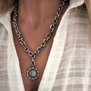 Silver Chunky Coin Necklace, Silver Statement Necklace, Ancient Coin Necklace, Chunky Silver Necklace, Chunky Necklace Women, Medallion
