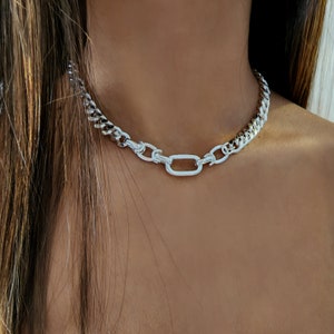 Chunky Silver Curb Chain Choker, Chunky Choker Necklace, Silver Chunky Choker, Statement Necklace, Cuban Chain Choker Necklace, Curb Choker.