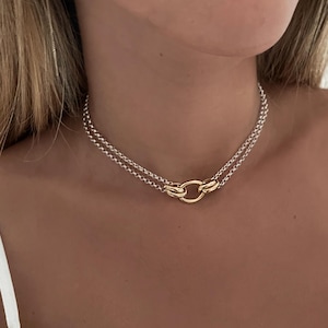 Sterling Silver Gold Chunky Choker, Chunky Necklace Silver Gold, Statement Necklace, Oval Link Chain Choker, Silver Gold Statement Choker,