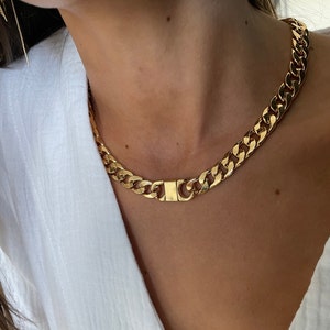Chunky Gold Curb Chain Choker Carabiner Chunky Necklace Statement Necklace Cuba Link Chain Curb Chain Necklace Gold Cuba Link Chain Etsy