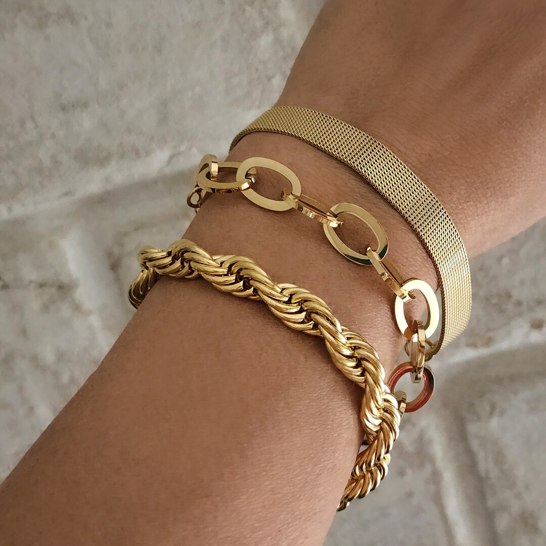 18K Goldfilled Chunky Braceletstacking Bracelets Gold Chain Etsy