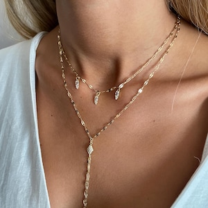 Gold Lariat Necklace Set, Dainty Gold Y Necklace Set, Delicate Gold Necklace, Gold Lariat Necklace, Lariat Layered Necklace Set Gold,