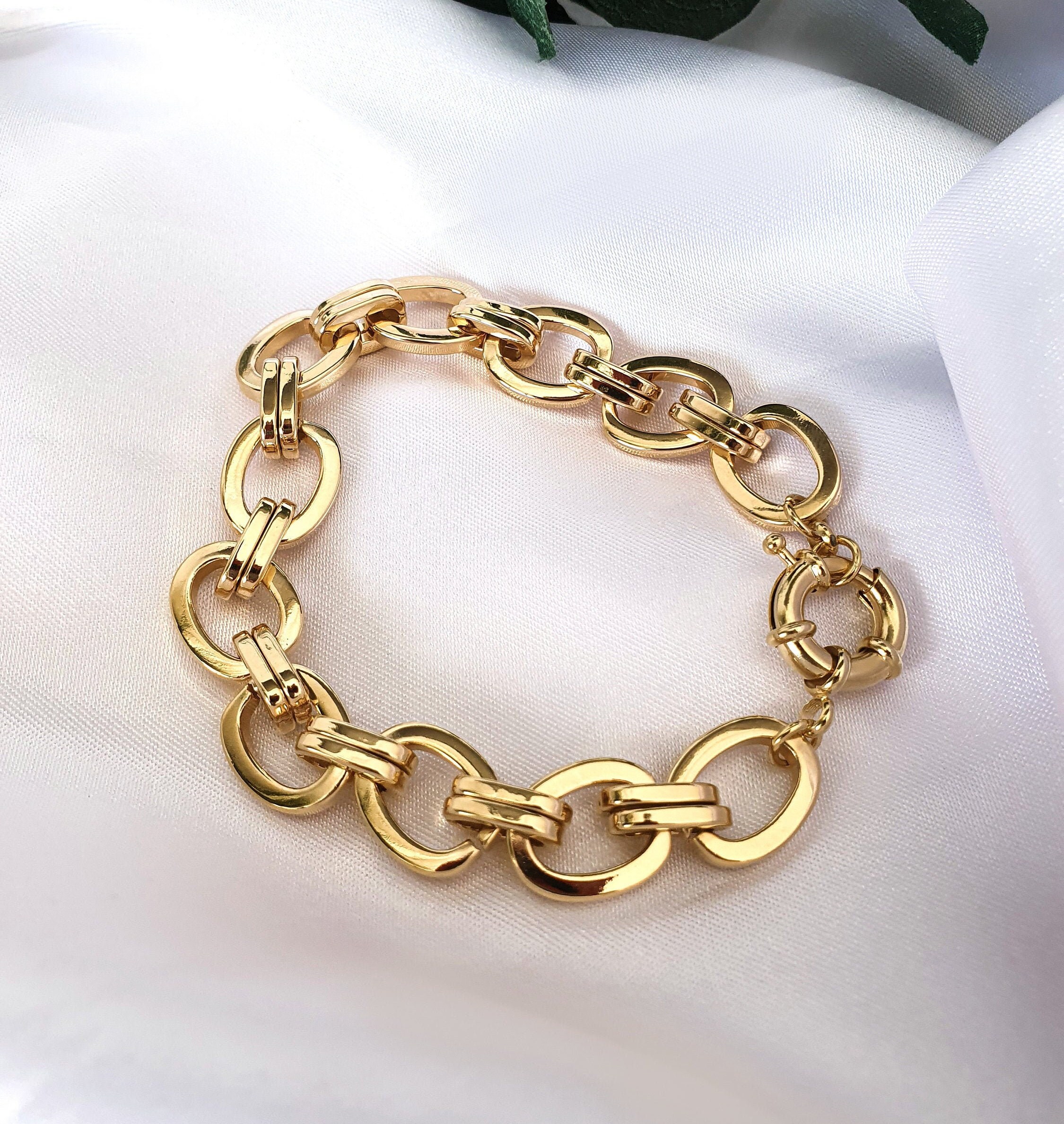 18K Gold Plated Chunky Chain Bracelet, Women's Statement Jewelry Etsy — free download
