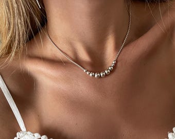 Sterling Silver Ball Bead Necklace, Dainty Silver Choker