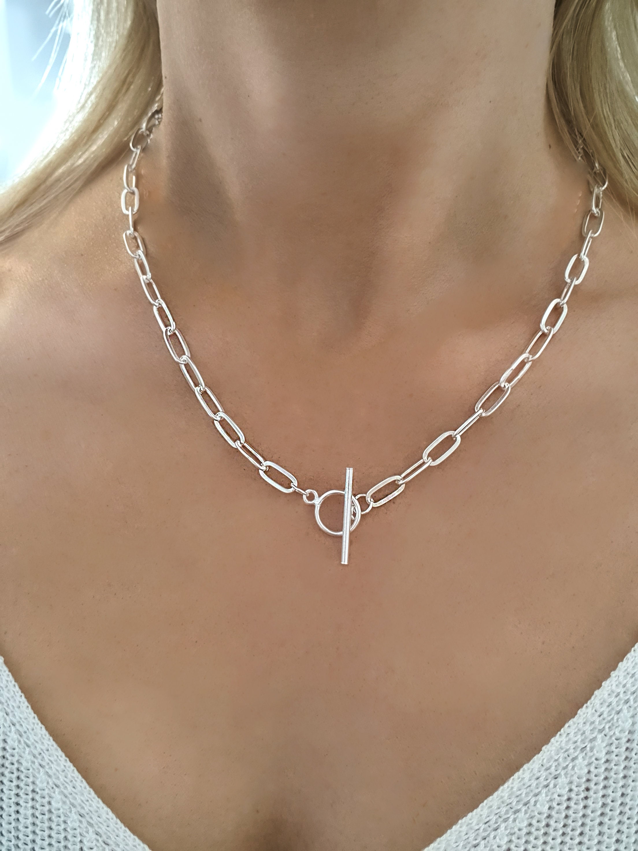 Sterling Silver Paperclip Chain Necklace 925 Silver Link Etsy