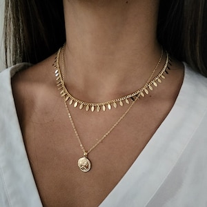 Gold Medallion Necklace, Greek Coin Necklace, Paperclip Chain Necklace, Mythology Medallion Jewel, Chunky Gold Coin Necklace
