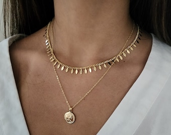 Gold Medallion Necklace, Greek Coin Necklace, Paperclip Chain Necklace, Mythology Medallion Jewel, Chunky Gold Coin Necklace