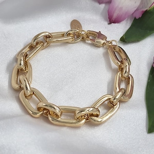 Gold Chunky Bracelet, Chunky Gold Bracelet, Thick Oval Links Bracelet, Gold Filled Chain Bracelet, Chunky Chain Bracelet, Link Bracelet.