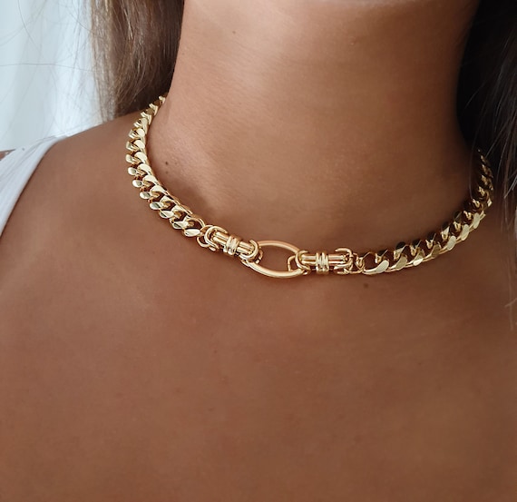 Best Gold Choker Chain Necklace for Women | Bold Vintage Gold Dainty Cuban Choker Necklace | Best Gold Jewelry Gift | Best Aesthetic Yellow Gold Chain