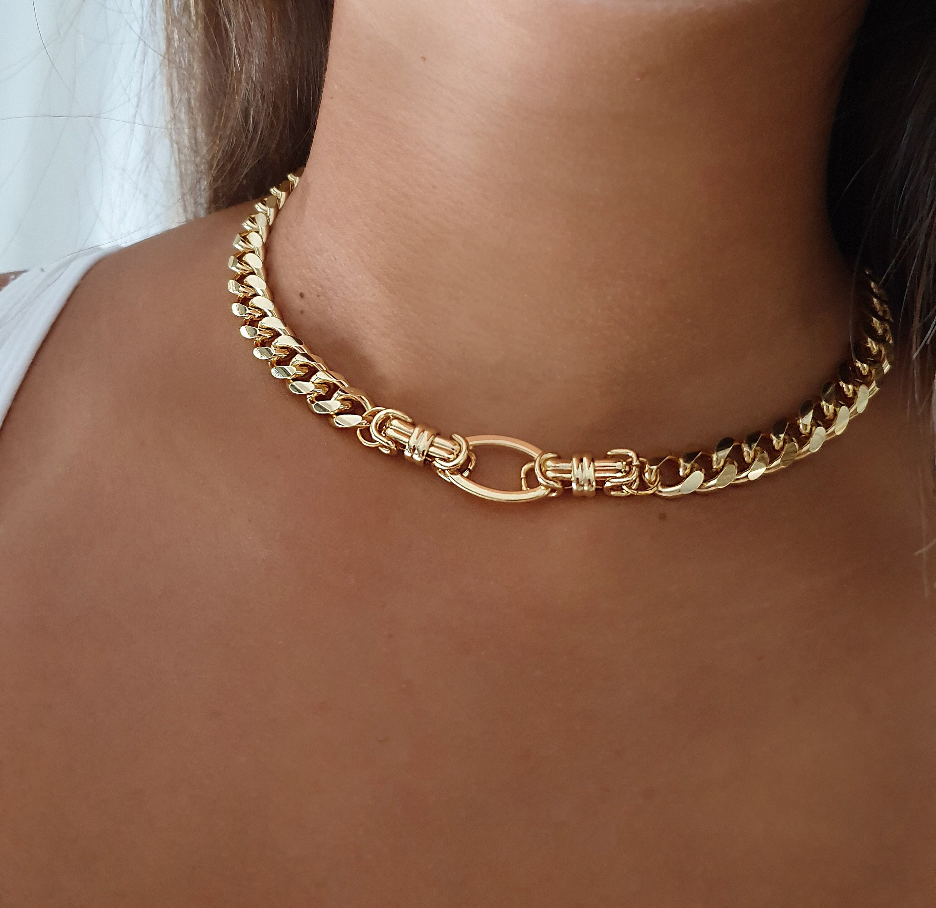 Bageri Afdæk sammenhængende Chunky Gold Curb Chain Choker Gold Chunky Statement - Etsy