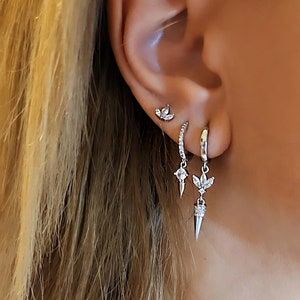 Sterling Silver Hoop earrings Stacking, Stacking Earrings, Hoop Earrings Set for Women, Dangle Hoop Earrings Stack, Lotus Hoop Earrings.
