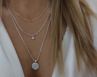 Silver Layered Necklace Set, Dainty Layered Silver Necklace, Layered Coin  Necklace Silver, Silver Coin Necklace, Silver Necklace Layered