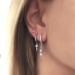 Sterling Silver Hoop earrings Stacking, Stacking Earrings, Hoop Earrings Set for Women, Dangle Hoop Earrings Stack, Starburst Hoop Earrings
