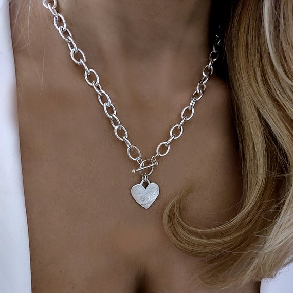 Pavé Heart Chunky Chain Necklace