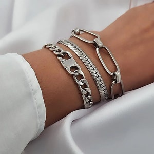 Silver Chunky Bracelet,Stacking Bracelets Silver, Chain Bracelet, Thick Chain Bracelet, Statement Bracelet Silver, Stacking Bracelets Silver