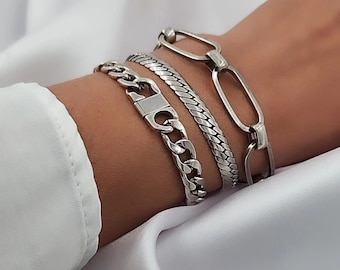 Silver Chunky Bracelet,Stacking Bracelets Silver, Chain Bracelet, Thick Chain Bracelet, Statement Bracelet Silver, Stacking Bracelets Silver