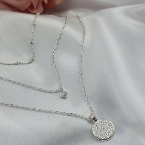 Silver Layered Necklace Set, Dainty Layered Silver Necklace, Layered Coin Necklace Silver, Silver Coin Necklace, Silver Necklace Layered zdjęcie 6