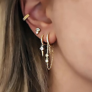 Gouden hoepel oorbellen stapelen, oorbellen stapelen, hoepel oorbellen set voor vrouwen, bungel hoepel oorbellen stapel, spike hoepel oorbellen, hoepel ketting