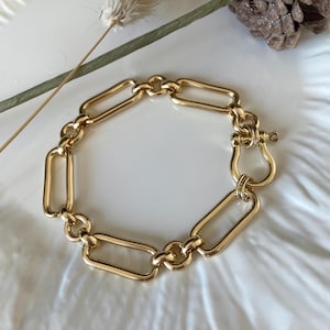 Guldfärgat armband, guldkedjearmband, tjockt guldarmband, tjockt kedjearmband, tjockt ovalt länkarmband, tjockt armband för kvinnor