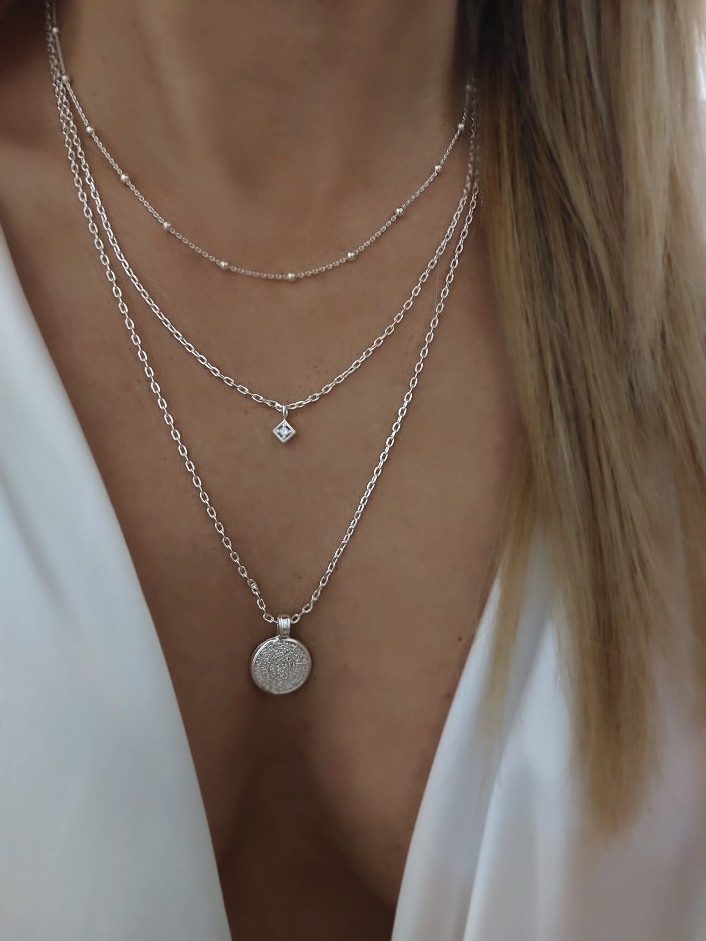 Silver Layered Necklace Set Dainty Layered Silver Necklace Layered 