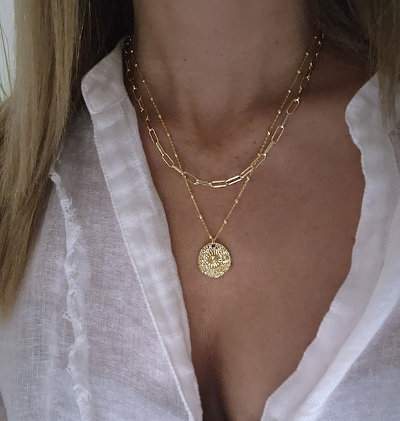 Gold coin layered shop necklace set