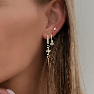 Gouden hoepel oorbellen stapelen, oorbellen stapelen, hoepel oorbellen set voor vrouwen, bungel hoepel oorbellen stapel, spike hoepel oorbellen, hoepel ketting