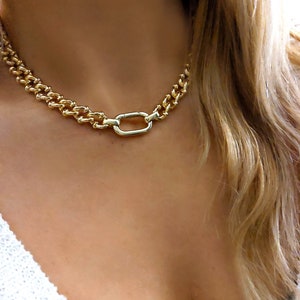 Chunky Gold Curb Chain Choker, Gold Chunky Necklace, Carabiner Lock  Necklace , Cuba Link Chain, Curb Chain Necklace, Gold Cuba Link Chain