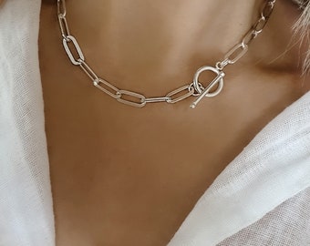 ネックレス・ペンダント Coil Toggle Long Necklace #8704 Stainless Steel Necklace Chain T Toggle Clasp Crystal Stones