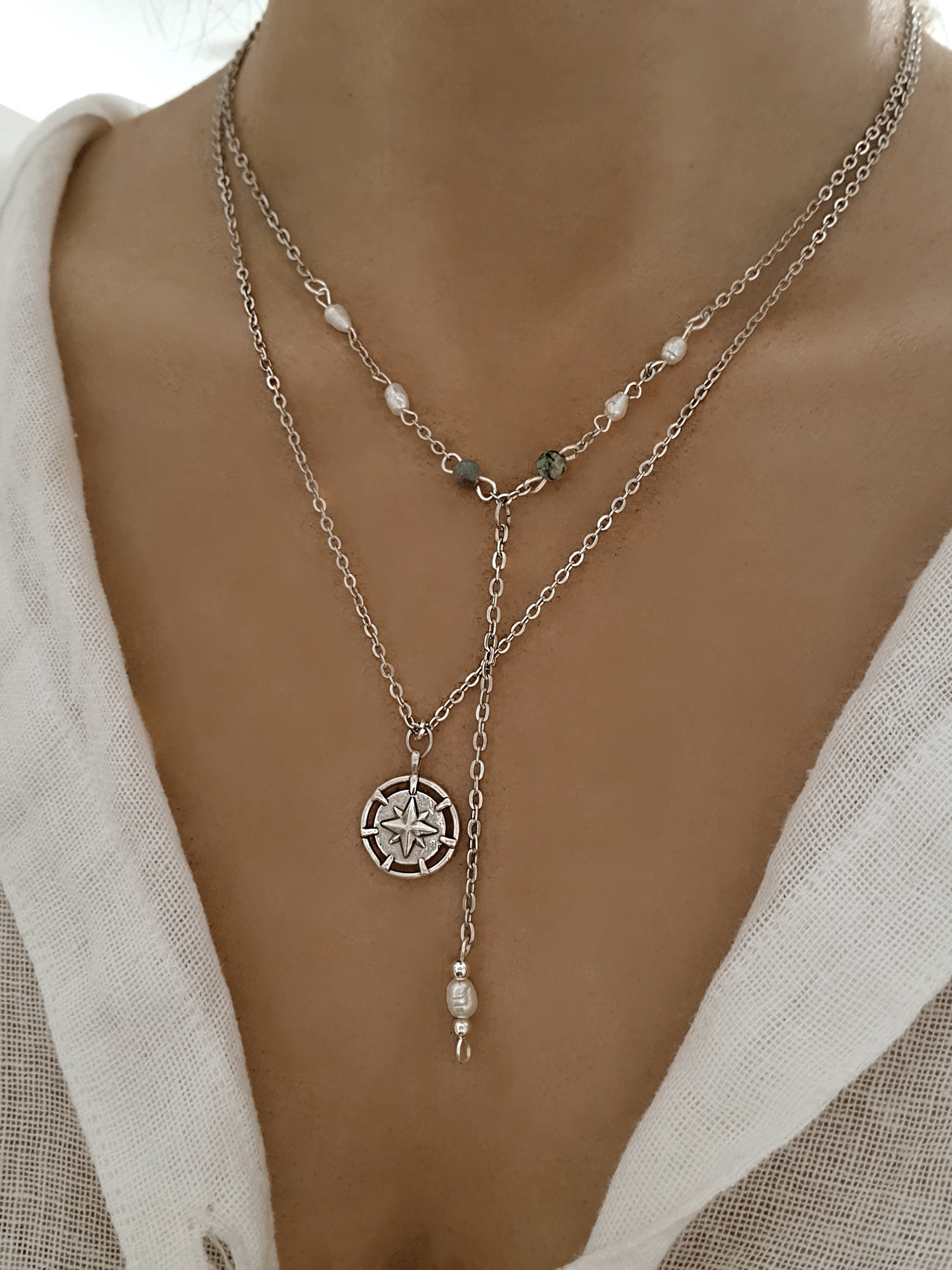 Sterling Silver Boho Necklace Set Dainty Layered Silver Etsy