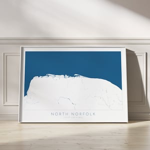 Mapa artístico de North Norfolk: Costa de North Norfolk, Impresión de viajes de Norfolk, Ríos de Norfolk, Blakeney Point, Cromer, Holt, Mercado de Burnham, Holkham