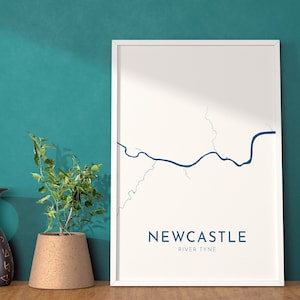 Mapa artístico de Newcastle - Mapa artístico de Newcastle upon Tyne, Mapa artístico de Newcastle, Reino Unido, Mapa del río Tyne, Impresión de viajes de Newcastle