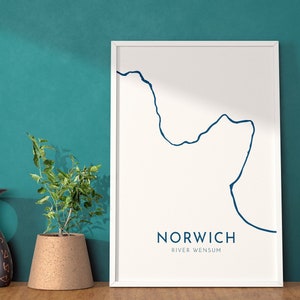 Mapa artístico de Norwich - Mapa artístico de Norfolk, Arte de Norwich, Reino Unido, Mapa del río Wensum, Impresión de viajes de Norfolk, Decoración náutica, Mapa artístico de ciudades, Ciudades del Reino Unido