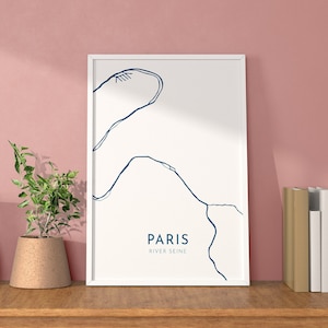 Carte de Paris - carte de la Seine, impression d'art de Paris, plan de la ville, impression d'art de Paris, carte de la Seine, art de la rivière, art de la carte de France, affiche de voyage de Paris